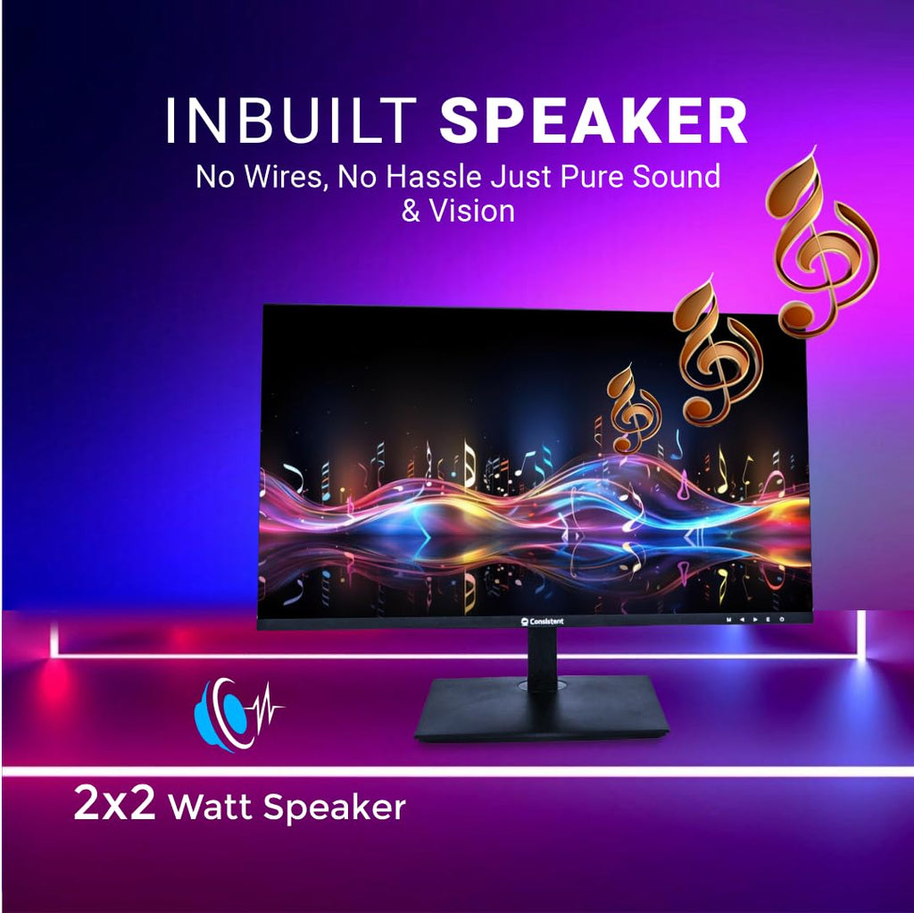 Consistent 2400 23.8" inch (60.5 cm) Wide Display 1920 x 1080 Pixels Full HD Ultra-Slim Monitor- HDMI, Inbuilt Speakers (Black) 3 Years Warranty.