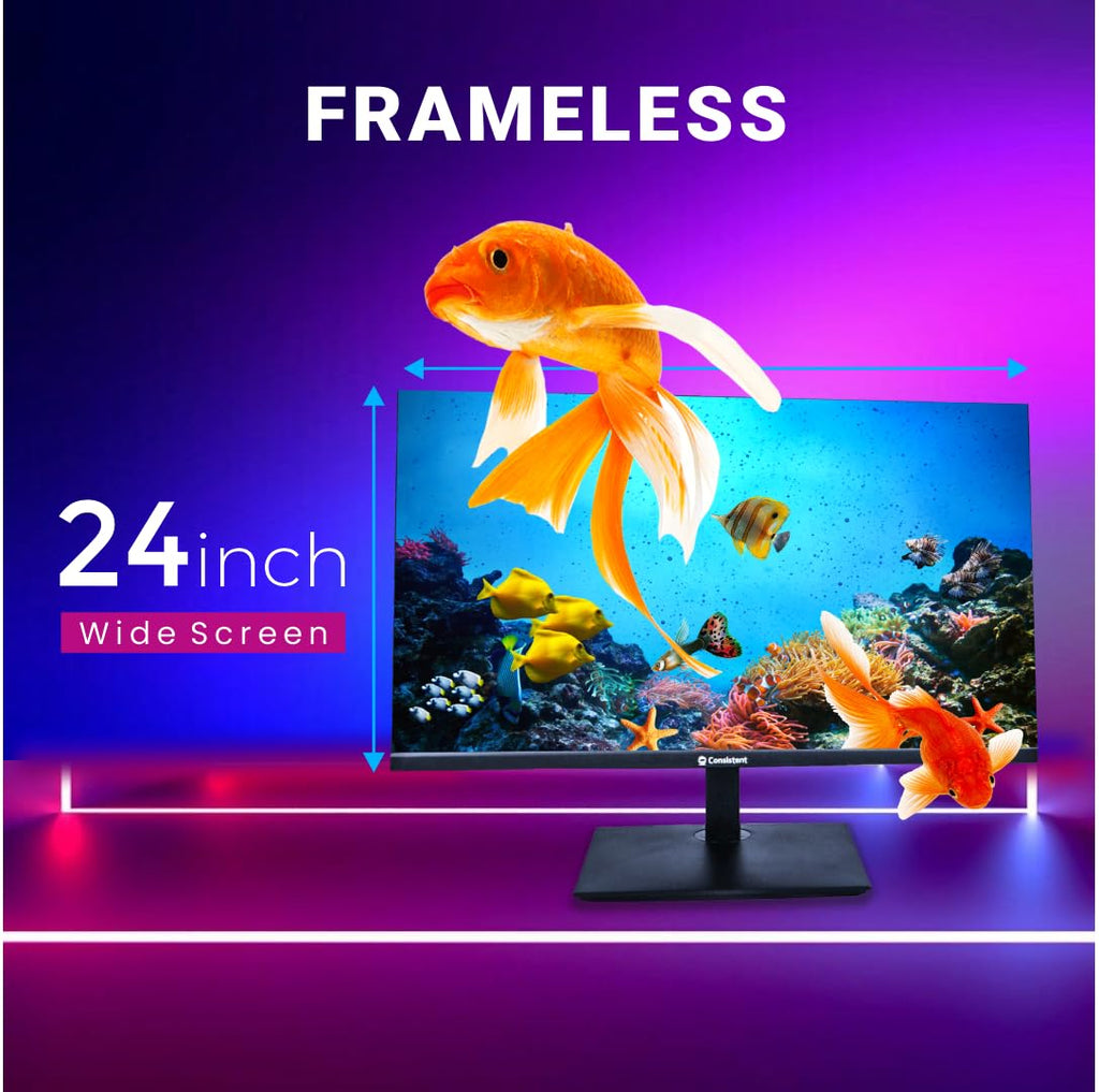 Consistent 2400 23.8" inch (60.5 cm) Wide Display 1920 x 1080 Pixels Full HD Ultra-Slim Monitor- HDMI, Inbuilt Speakers (Black) 3 Years Warranty.