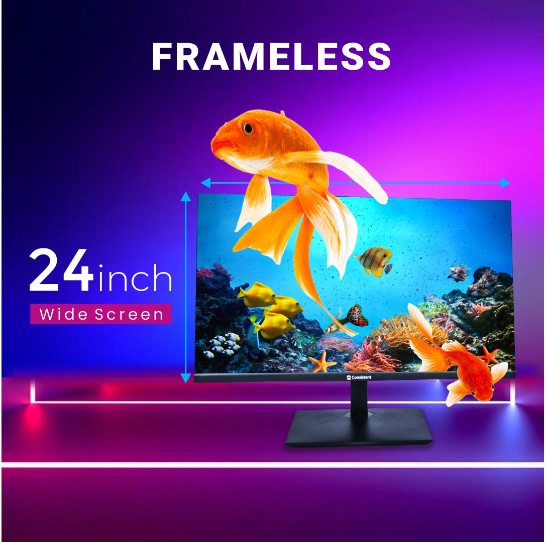 Consistent 2400 23.8" inch (60.5 cm) Wide Display 1920 x 1080 Pixels Full HD Ultra-Slim Monitor- HDMI, Inbuilt Speakers (Black) 3 Years Warranty.