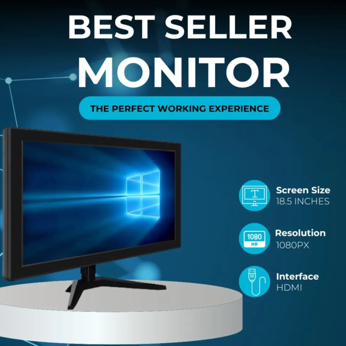 Consistent 18.5" HD Monitor – Ultra Slim, Glossy Display, Low Blue Light, Micro-Edge Design